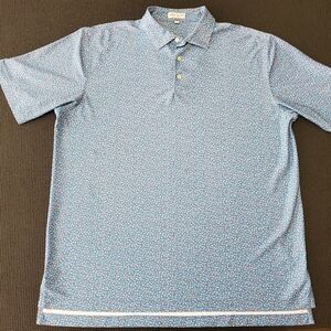 Peter Millar Light Blue Mens XL Golf Polo Shirt Bird All Over Print